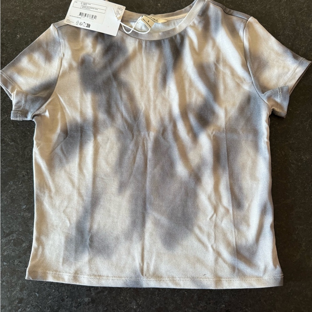 Monki Gray and White Tie-Dye Top